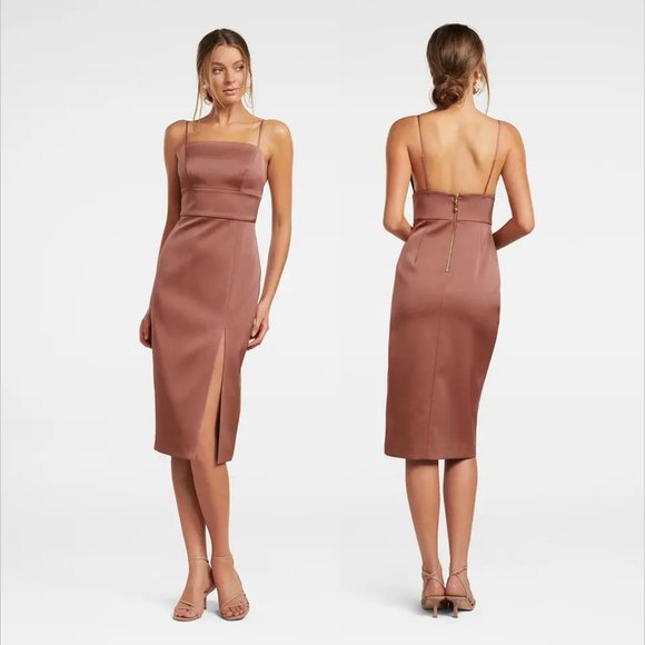 Ever New Dresses & Skirts - 🎉🎈HOST PICK 🎉🎈 🆕 EVER NEW Dusty Rose Misty Bonded Satin Midi Dress- Size 6